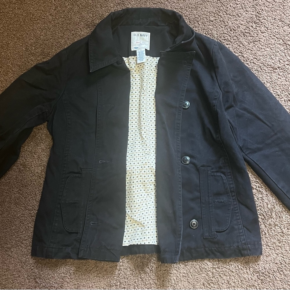 Old navy woman heavy black jean jacket denim 1994